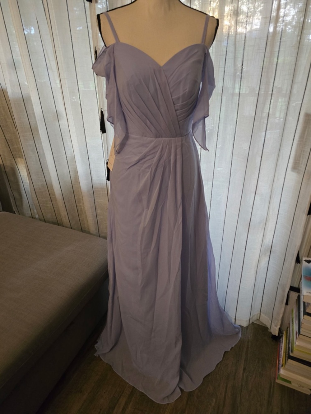 Lavender Cold-Shoulder Chiffon Maxi Dress